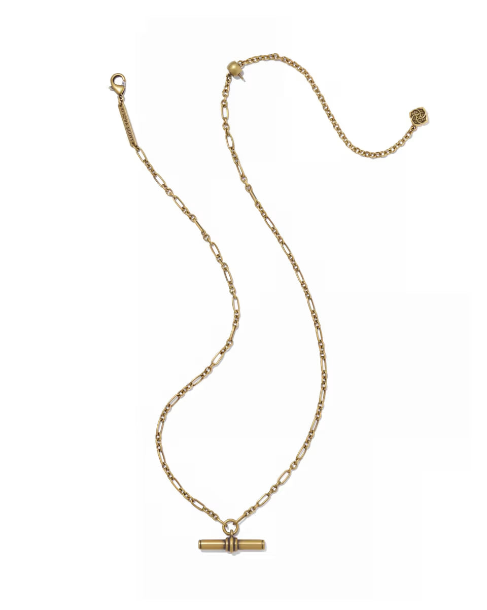 Bree Vintage Gold Metal T Bar Short Pendant Necklace