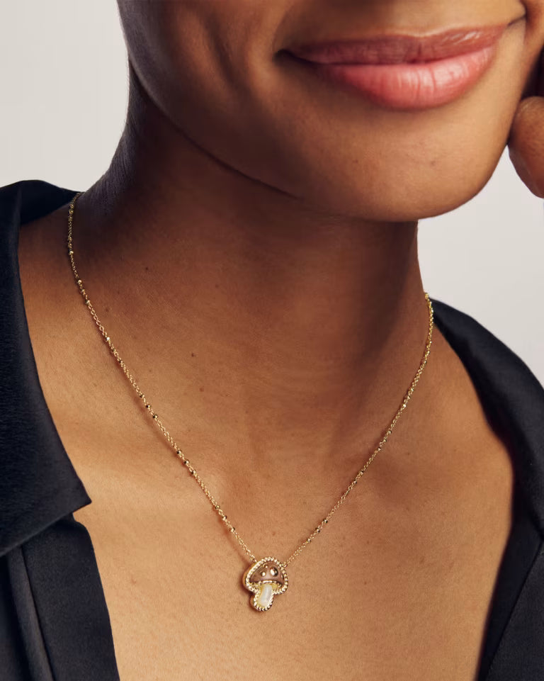 Mushroom Gold Short Pendant Necklace